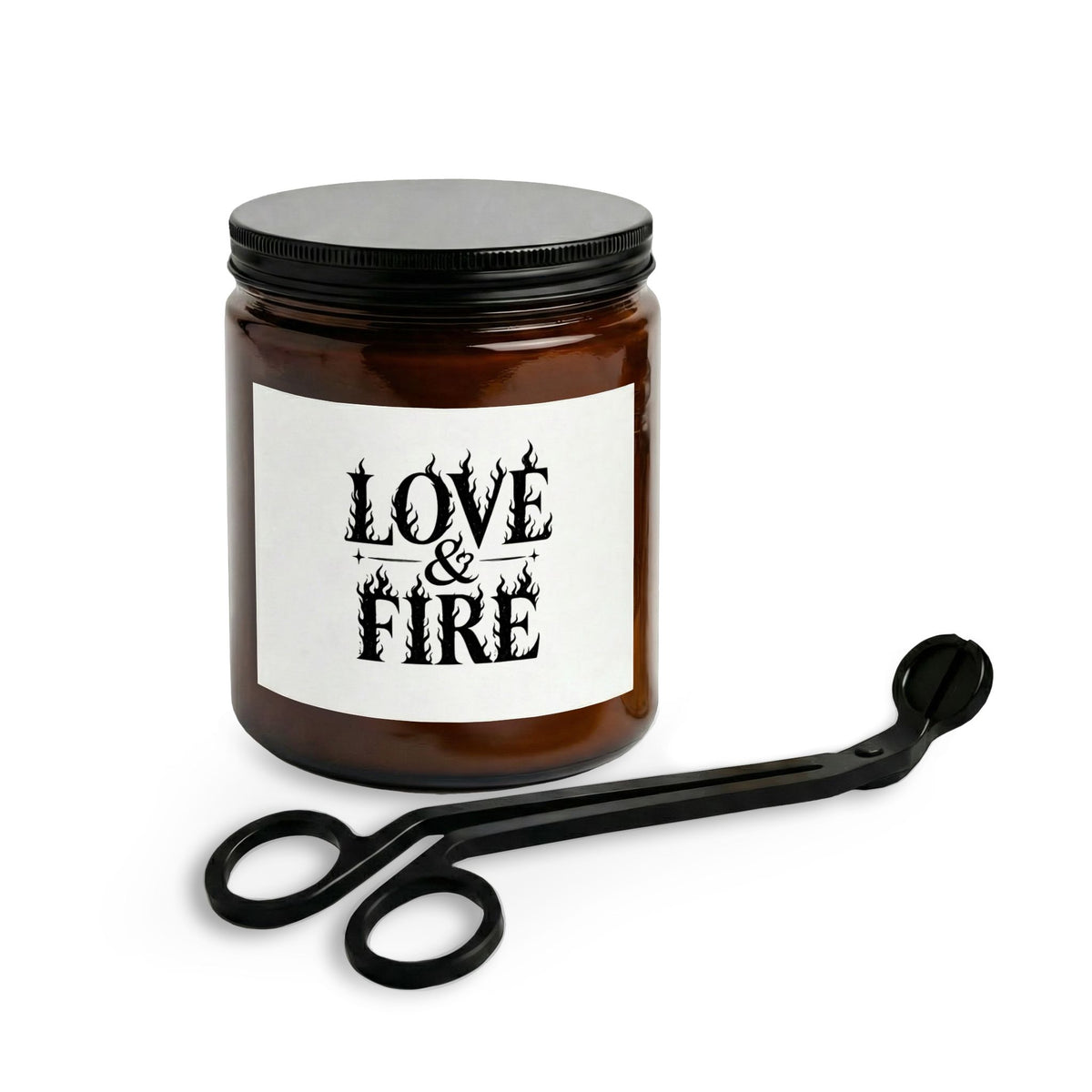 Love & Fire Candle Set — Scented Jar Candle with Matches & Wick Trimmer
