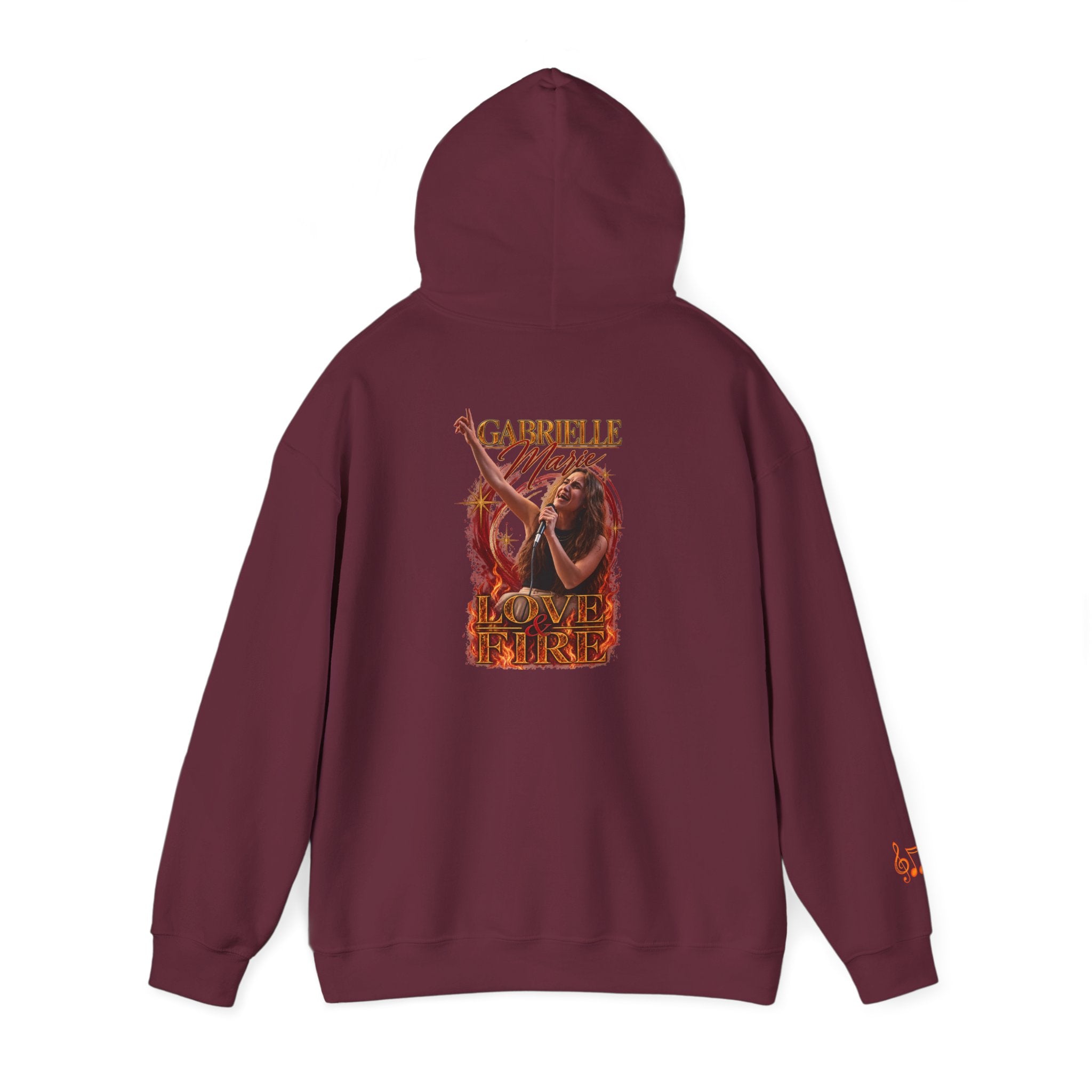 Gabrielle Marie 'Love & Fire' Hoodie — Vintage Floral Back Graphic