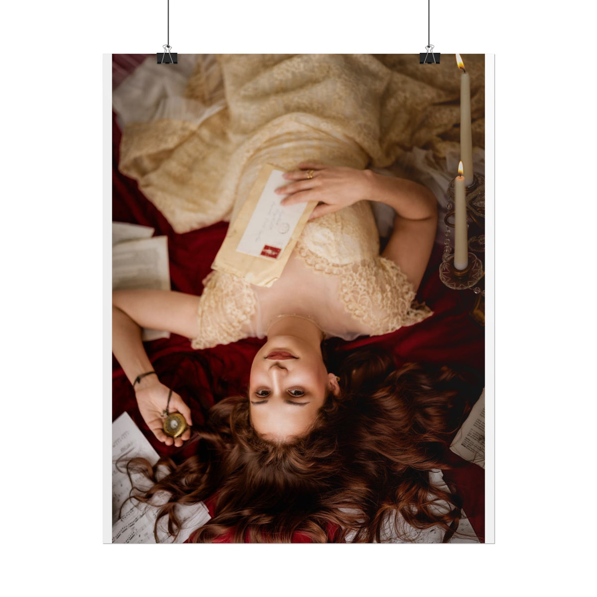 Victorian Romance Rolled Poster — Vintage Woman with Letter Wall Art