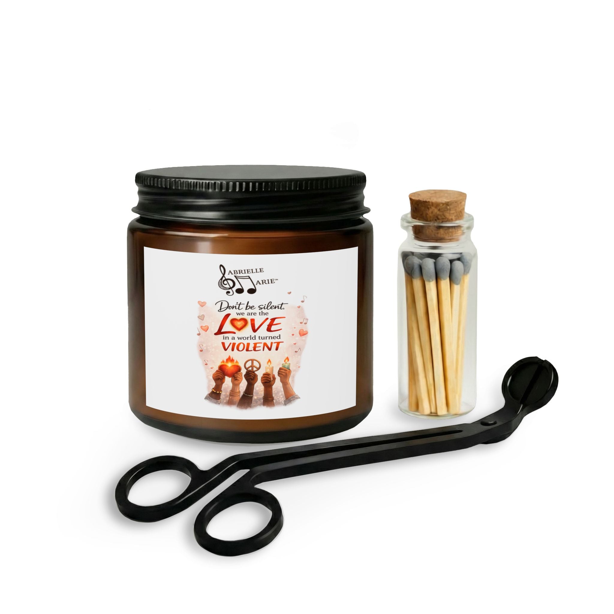 Scented Candle Set with Matches & Wick Trimmer — "Dare to Choose Love Not Violence" Design