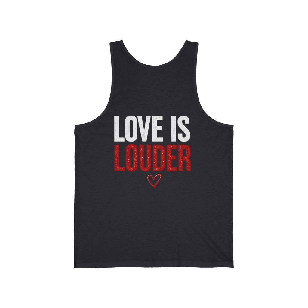 Love Is Louder Tank Top — Bold Red & White Graphic Muscle Tee for Pride, Activism & Everyday Wear