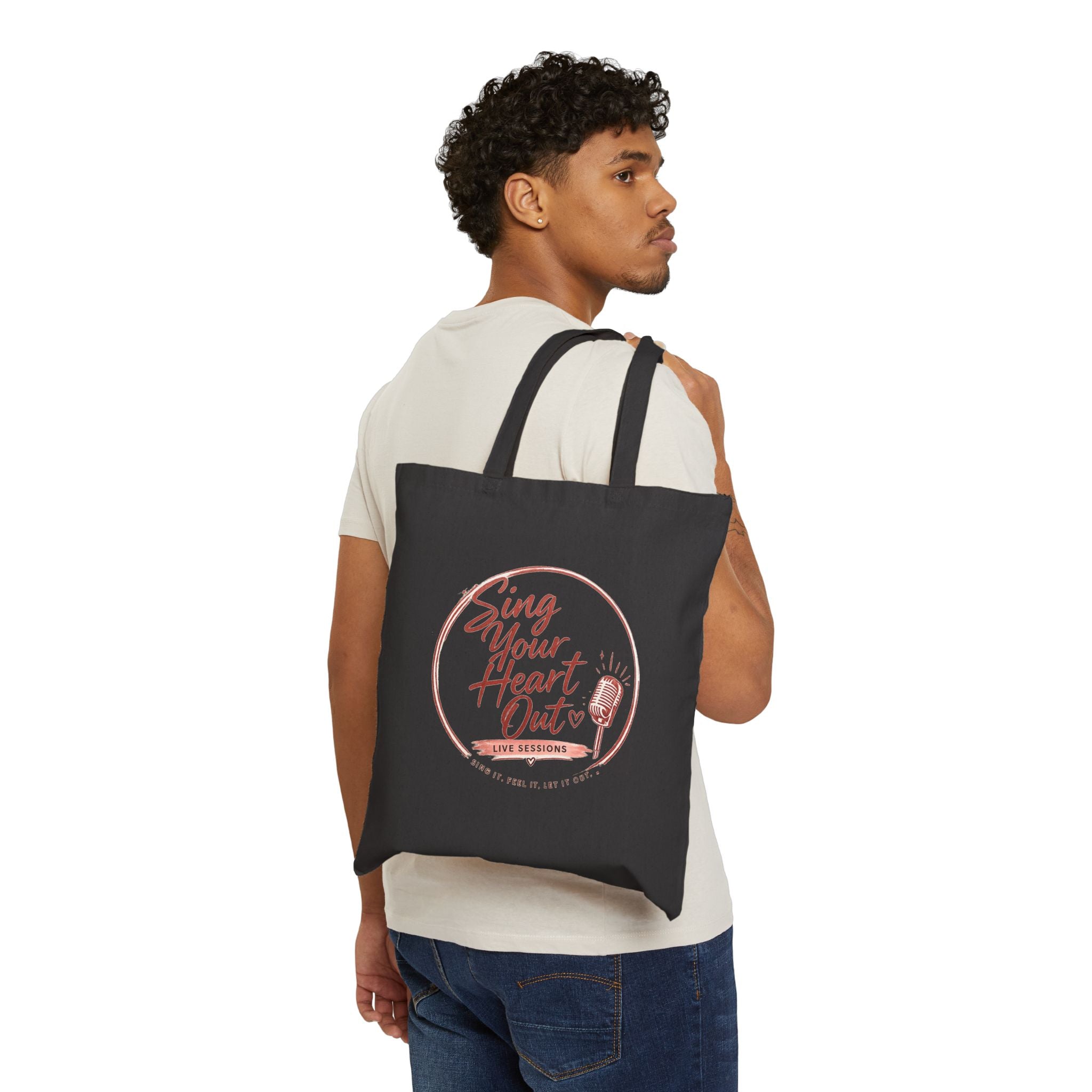 Tote Bag — "Sing Your Heart Out" Vintage Microphone Canvas Tote (Music Lover Gift)