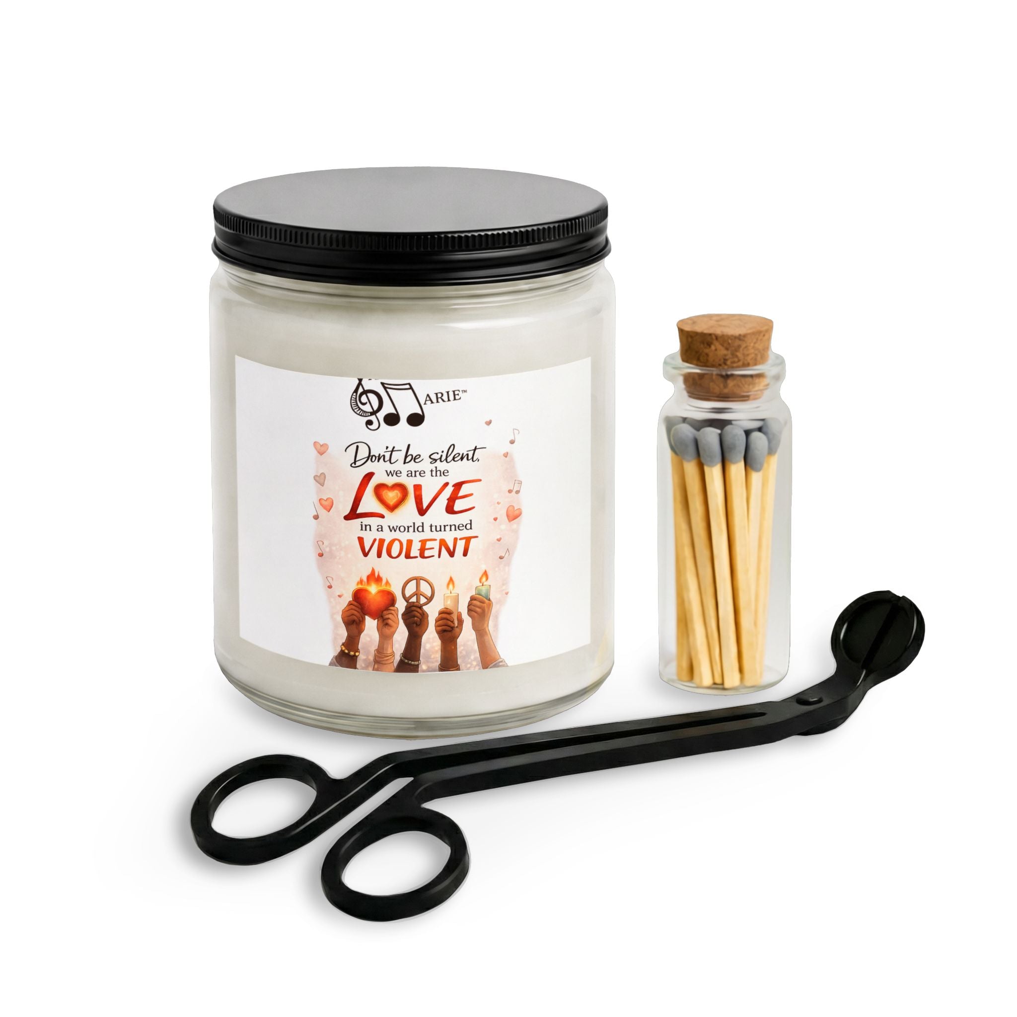 Scented Candle Set with Matches & Wick Trimmer — "Dare to Choose Love Not Violence" Design