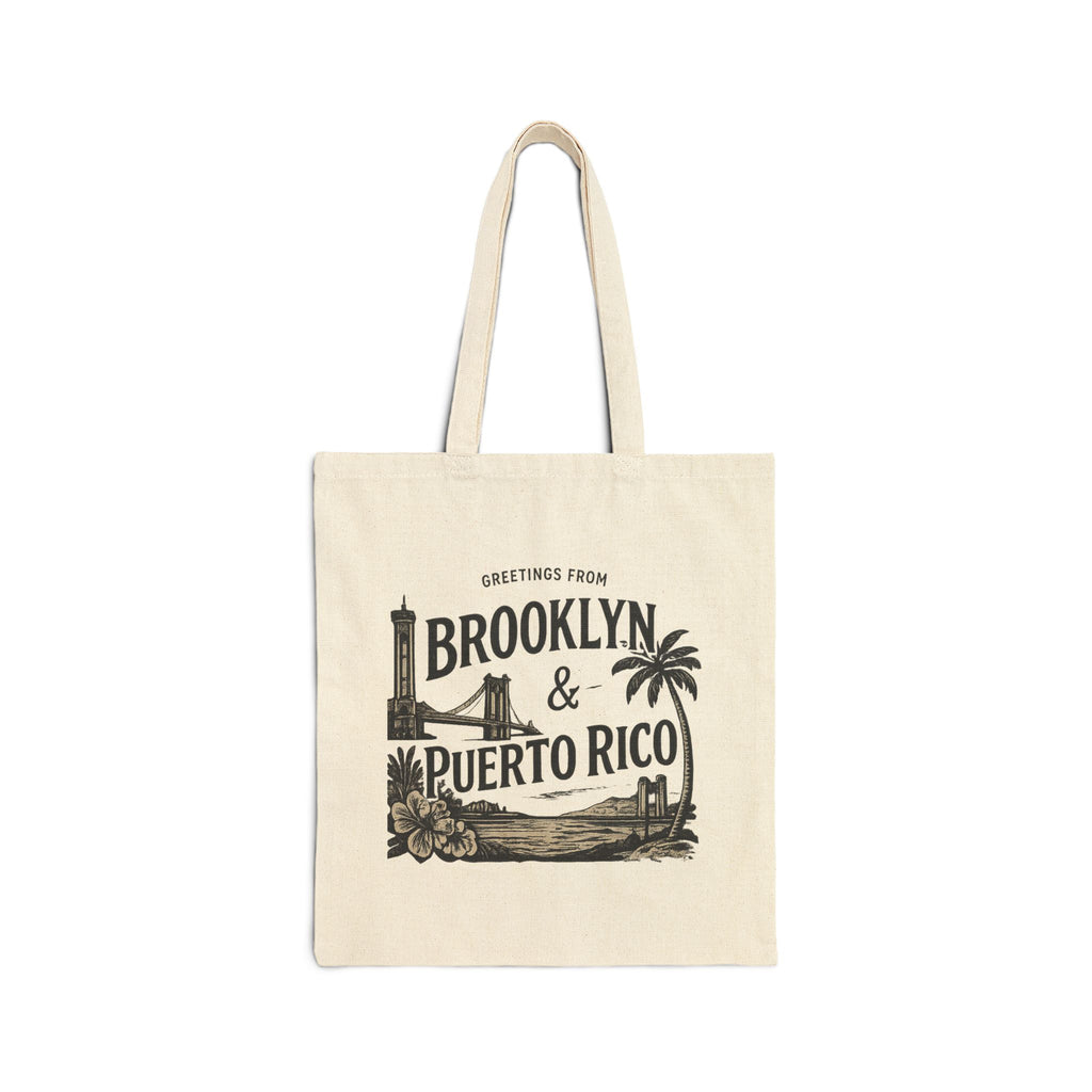 Tote Bag — "Greetings From Brooklyn & Puerto Rico" Vintage Travel Canvas Tote