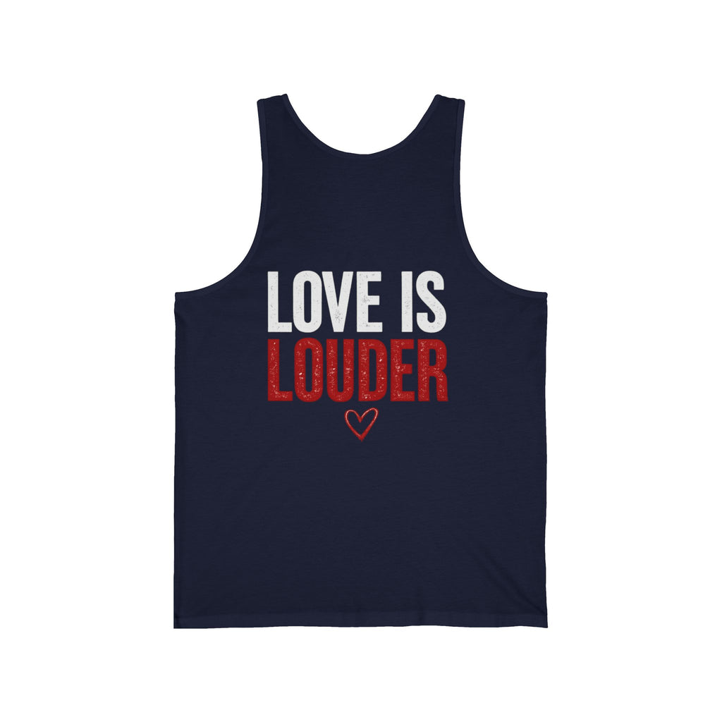 Love Is Louder Tank Top — Bold Red & White Graphic Muscle Tee for Pride, Activism & Everyday Wear