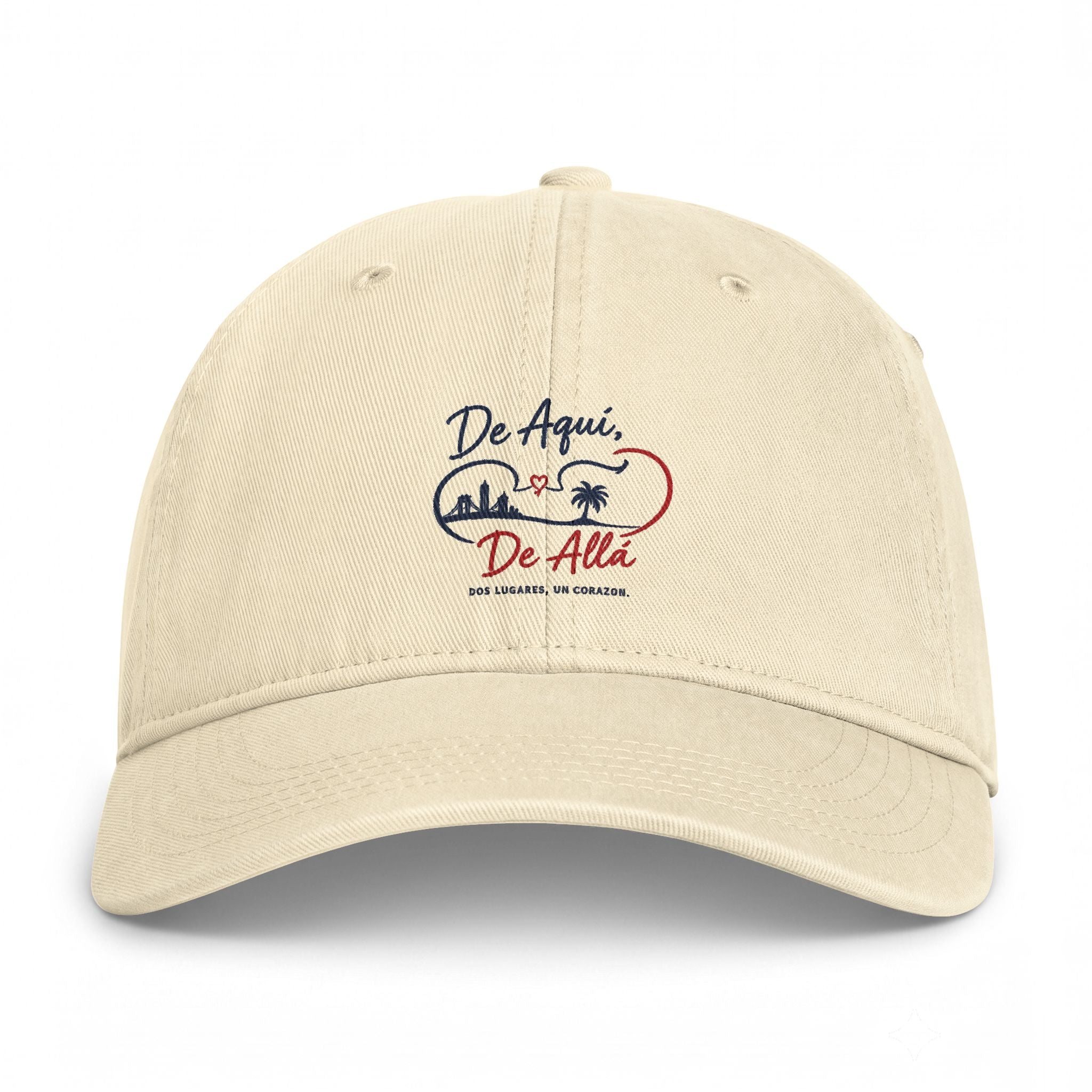 Coastal Washed Cap – Embroidered 'De Aqui De Alla’  Beach Heart Dad Hat