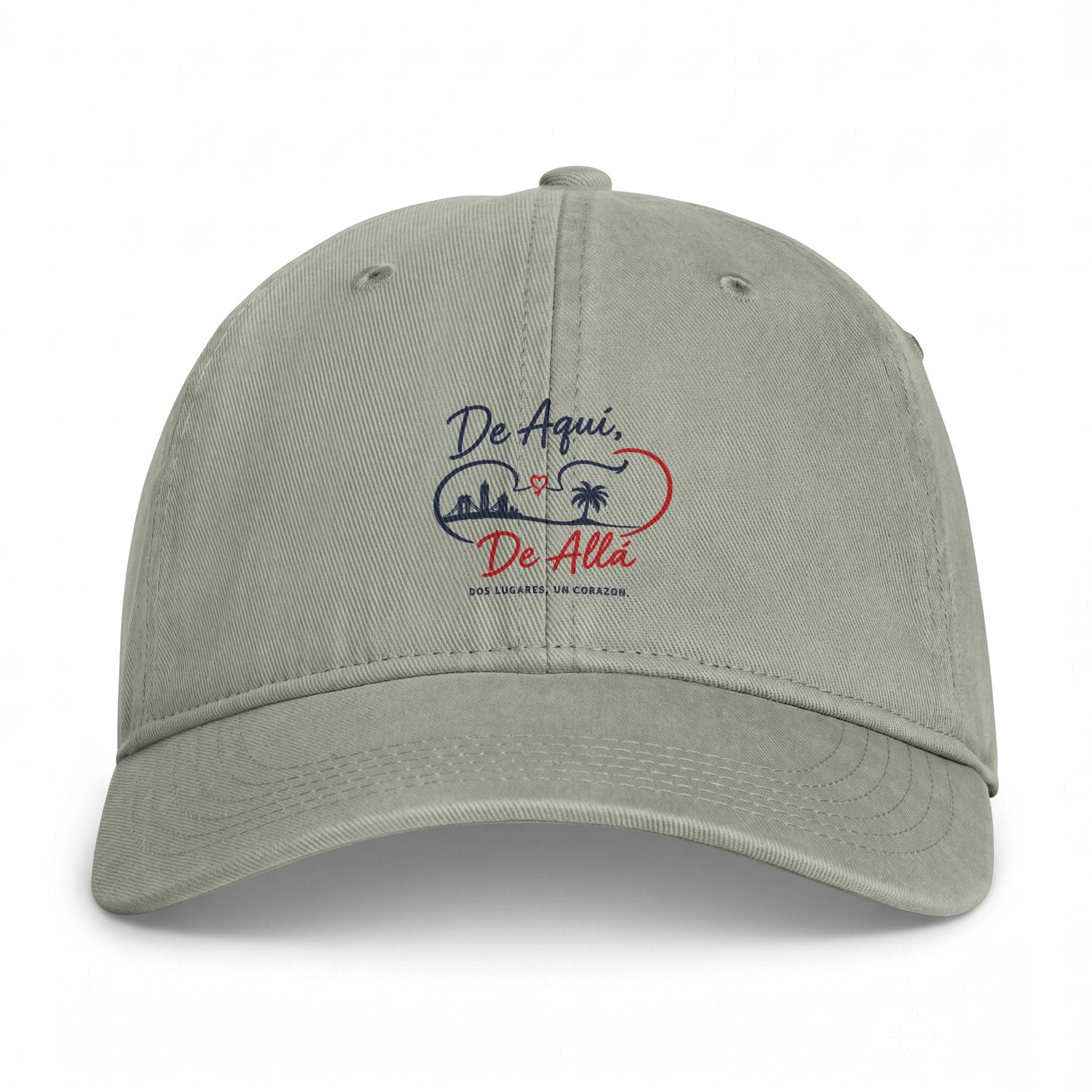 Coastal Washed Cap – Embroidered 'De Aqui De Alla’  Beach Heart Dad Hat