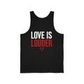 Love Is Louder Tank Top — Bold Red & White Graphic Muscle Tee for Pride, Activism & Everyday Wear