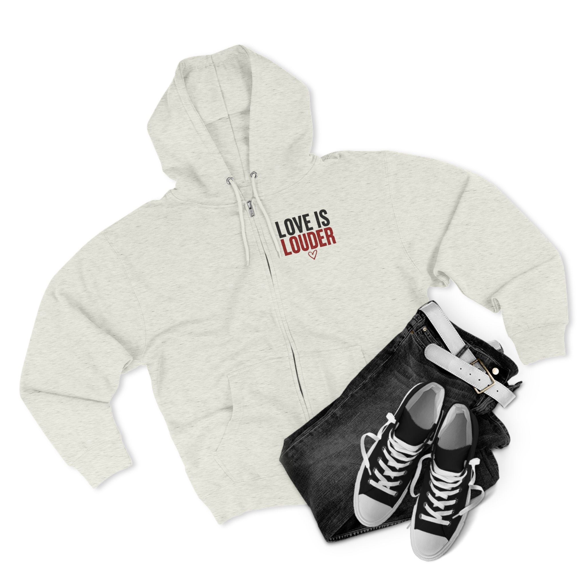 Love Is Louder Zip Hoodie — Inspirational Graphic Zip-Up Hoodie