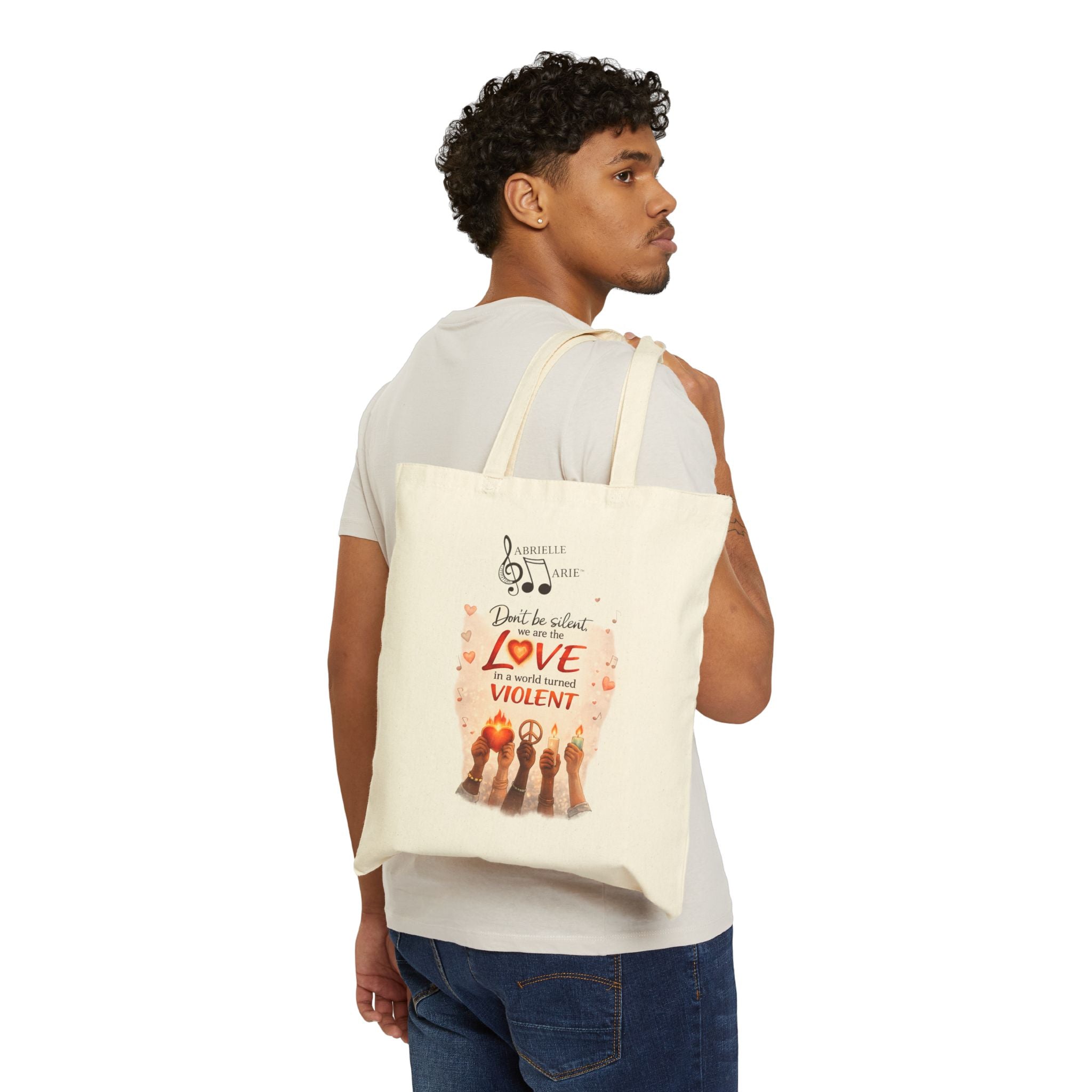 Protest Love Tote Bag – "Don't Be Silent When Love Is Violent" Canvas Shopper
