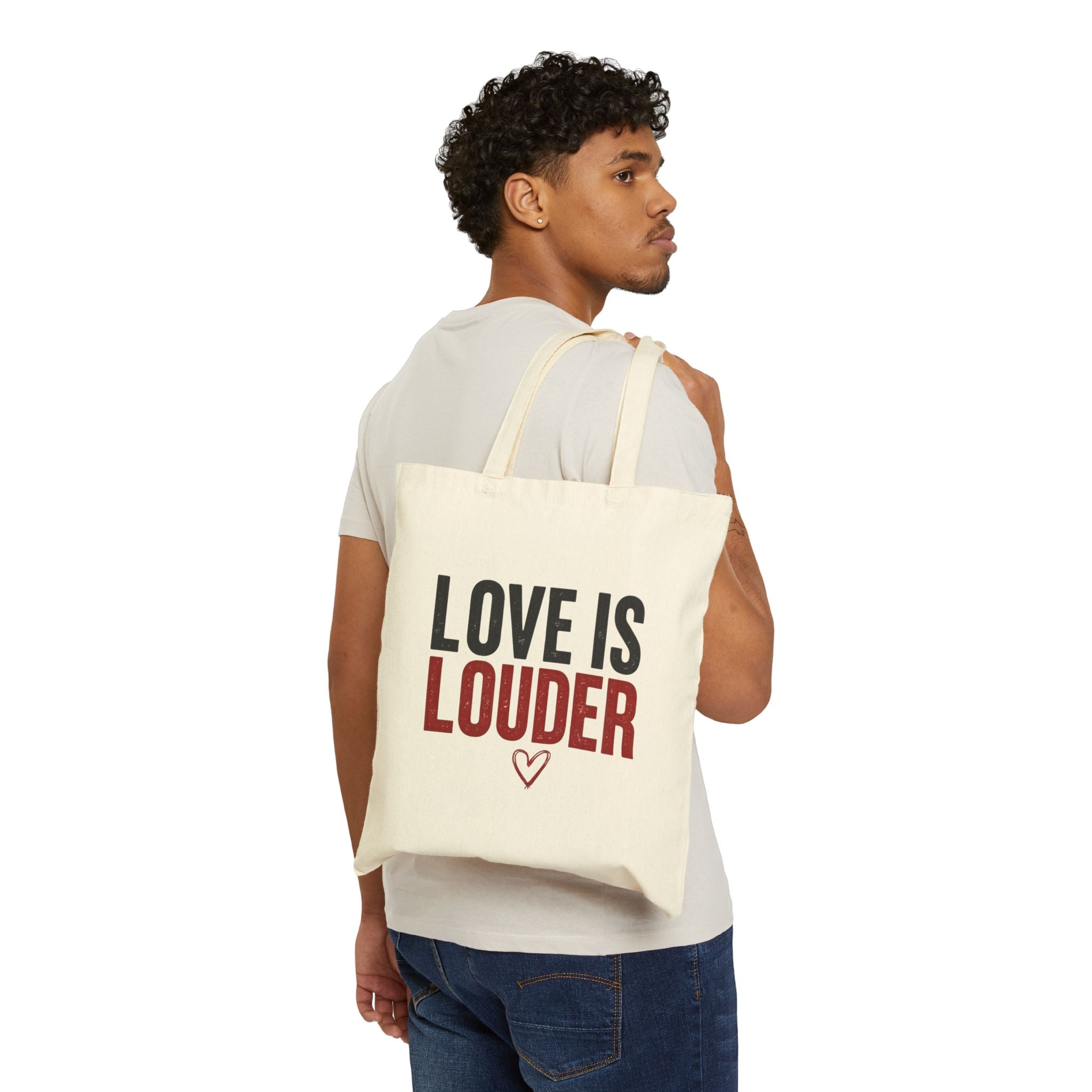 Love Is Louder Canvas Tote Bag — Eco-Friendly Protest & Pride Market Bag