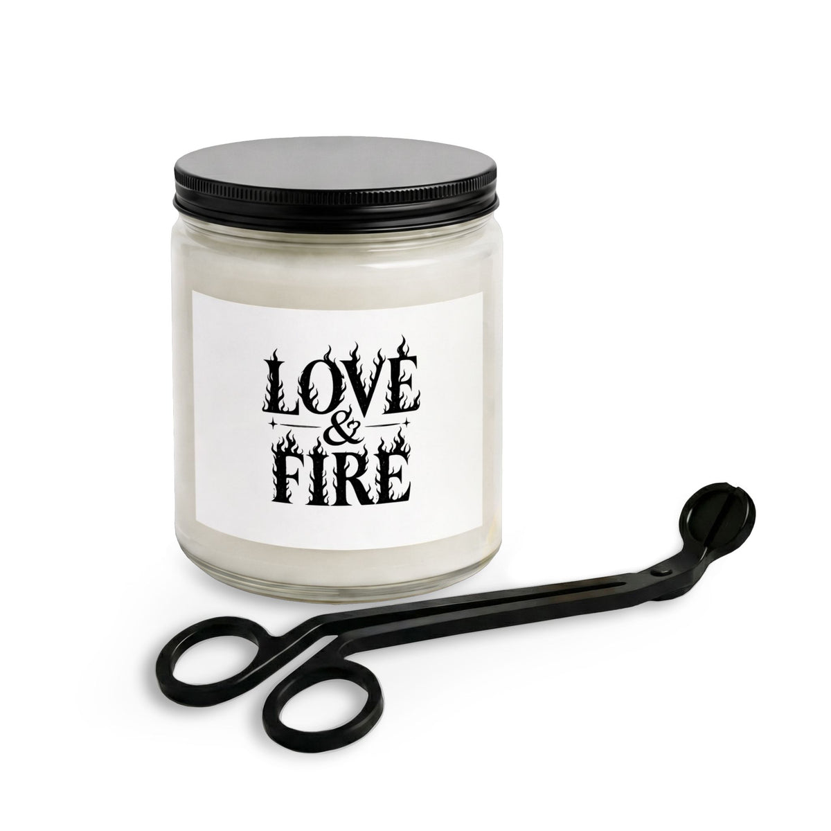Love & Fire Candle Set — Scented Jar Candle with Matches & Wick Trimmer