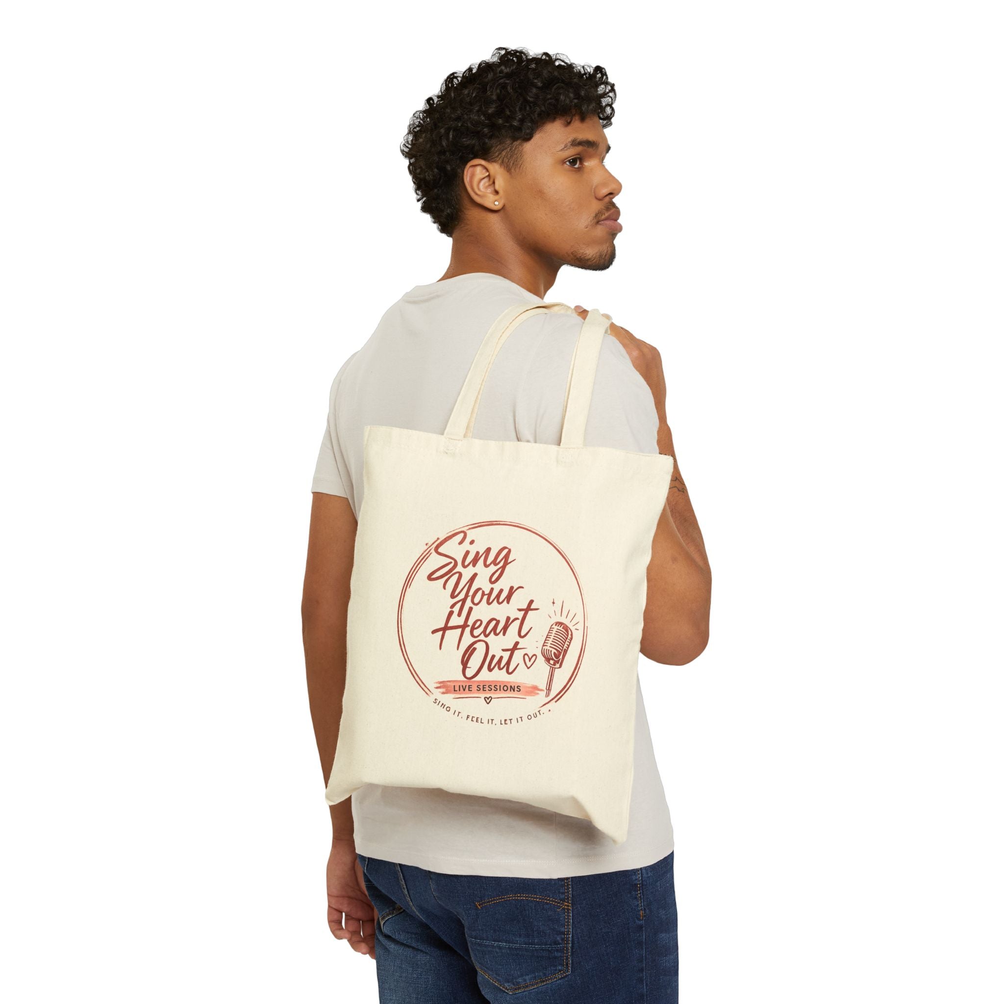 Tote Bag — "Sing Your Heart Out" Vintage Microphone Canvas Tote (Music Lover Gift)