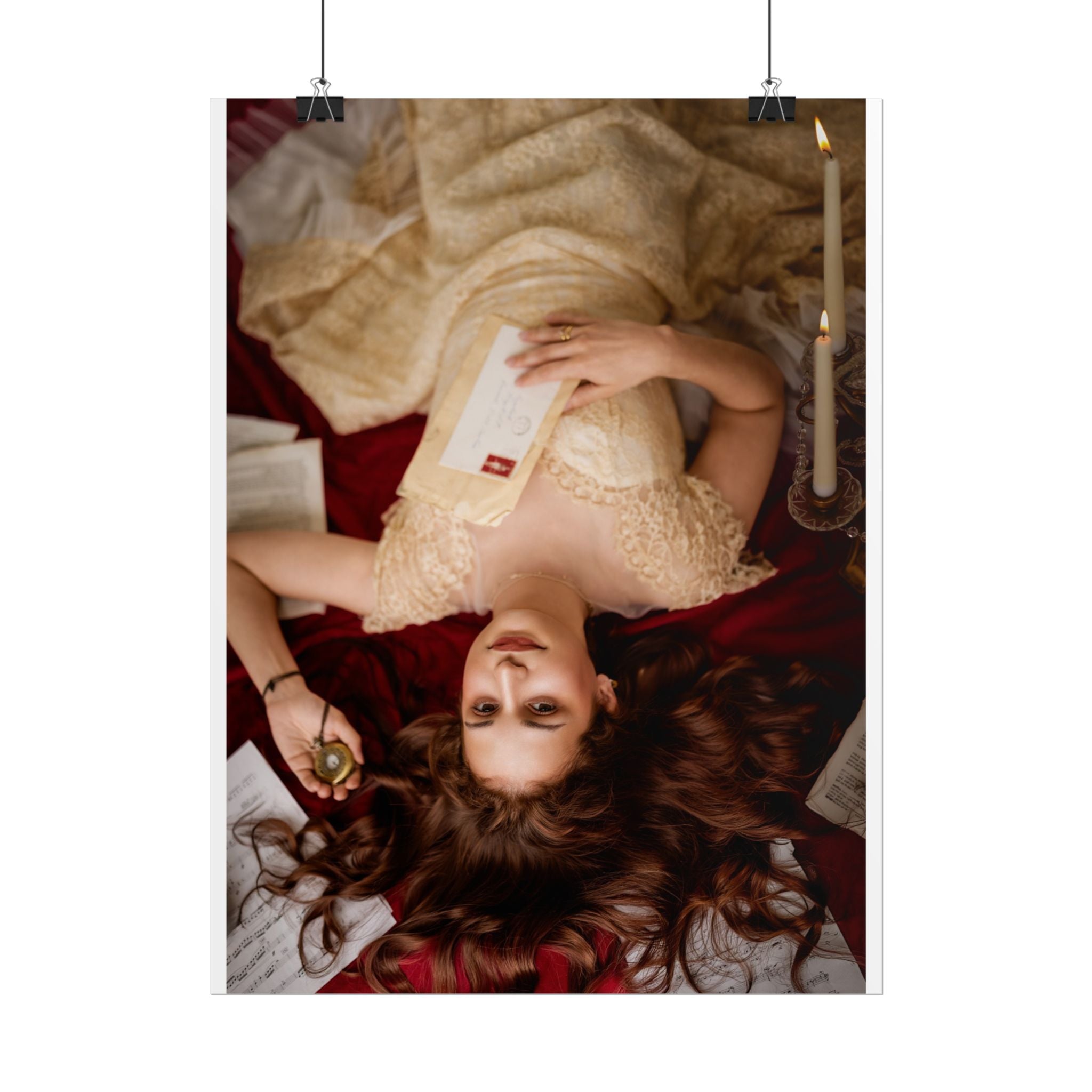 Victorian Romance Rolled Poster — Vintage Woman with Letter Wall Art