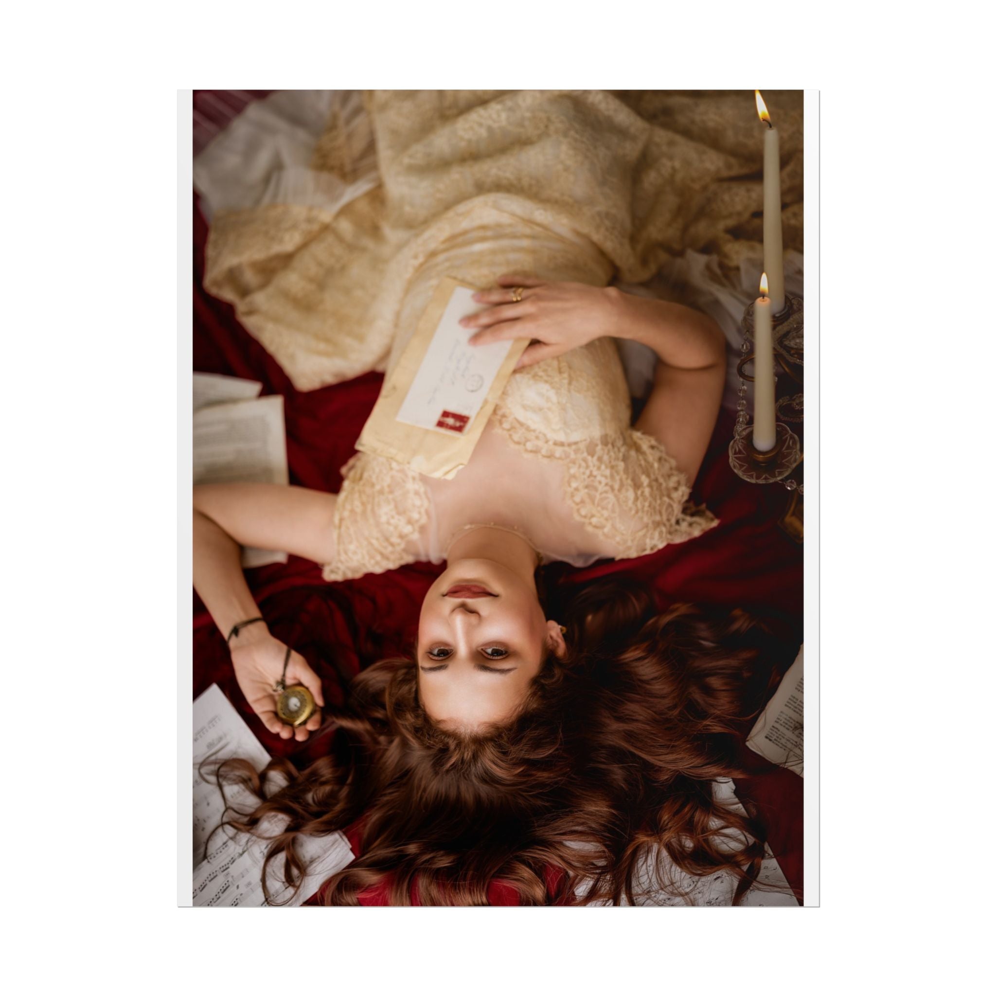 Victorian Romance Rolled Poster — Vintage Woman with Letter Wall Art