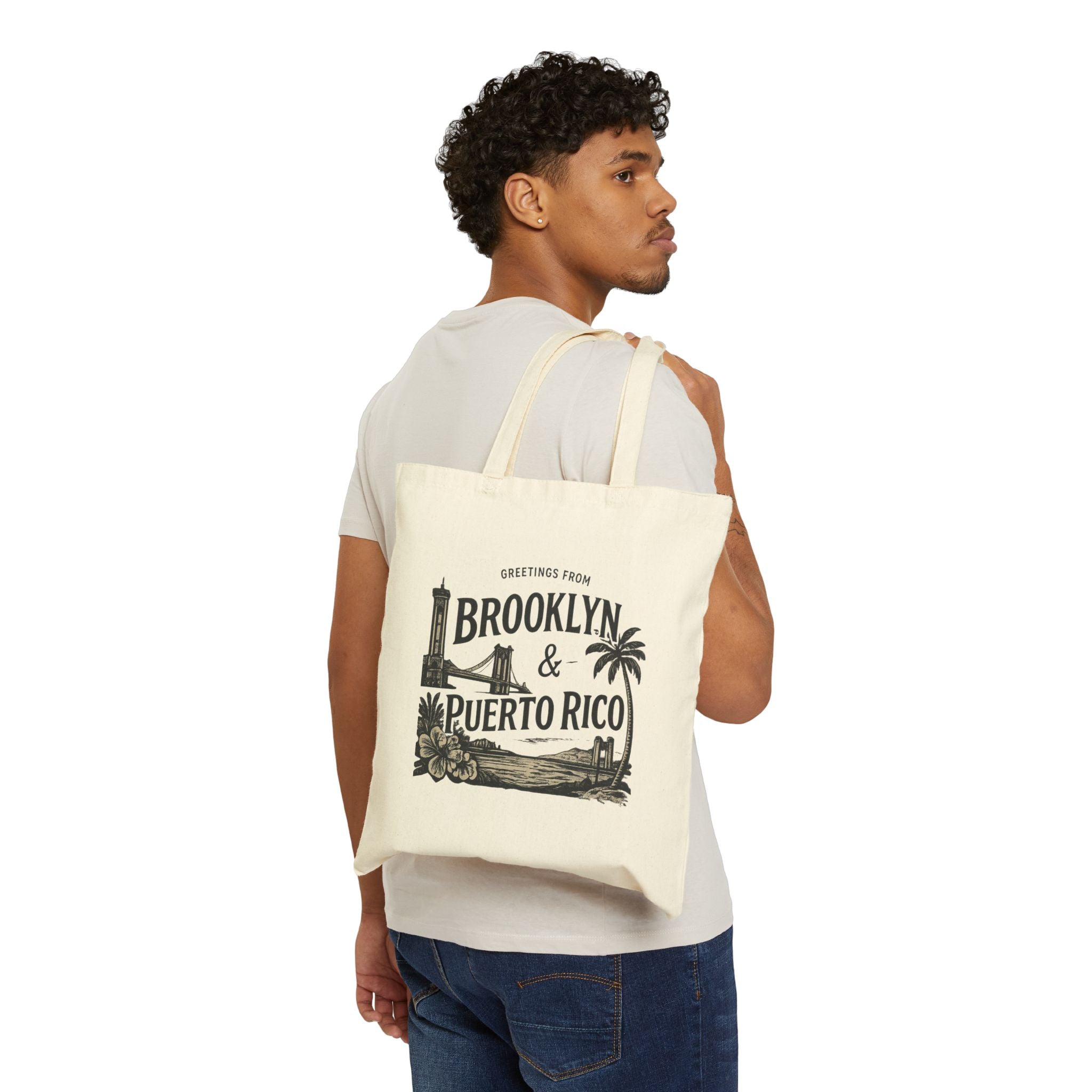 Tote Bag — "Greetings From Brooklyn & Puerto Rico" Vintage Travel Canvas Tote