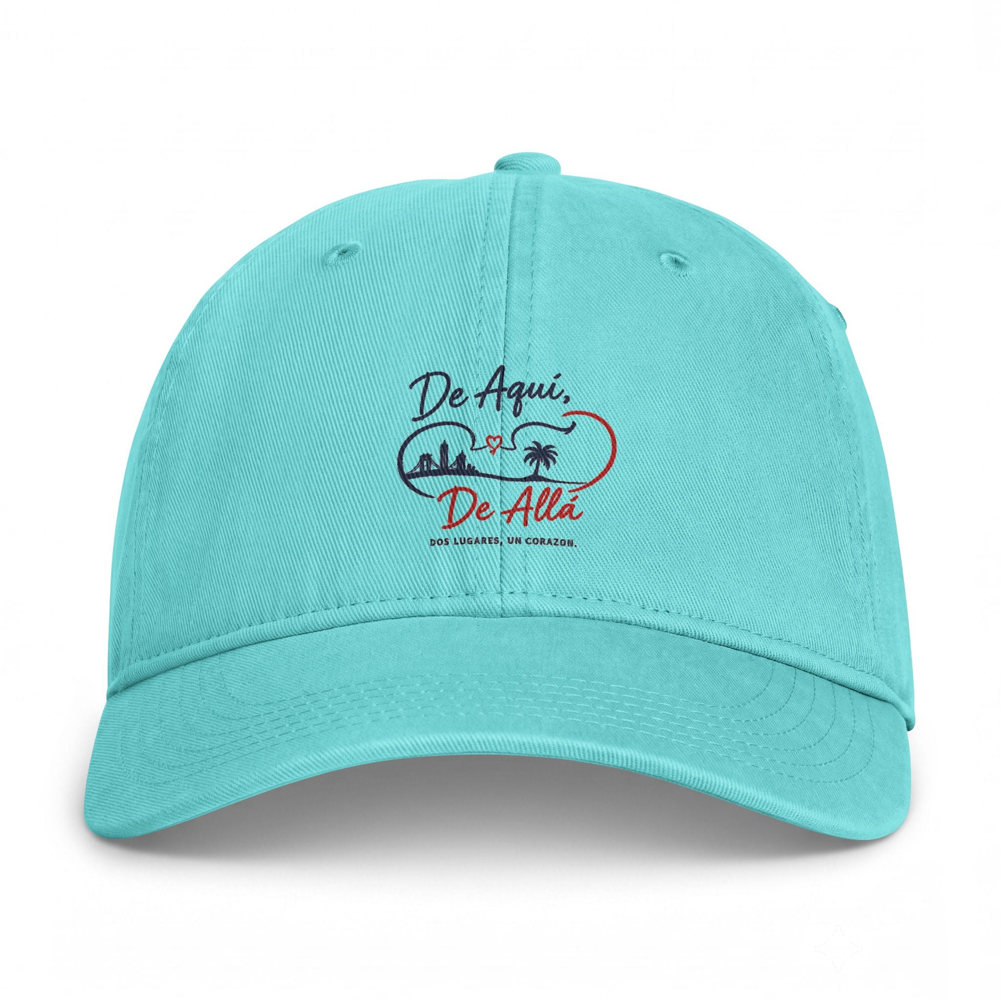Coastal Washed Cap – Embroidered 'De Aqui De Alla’  Beach Heart Dad Hat