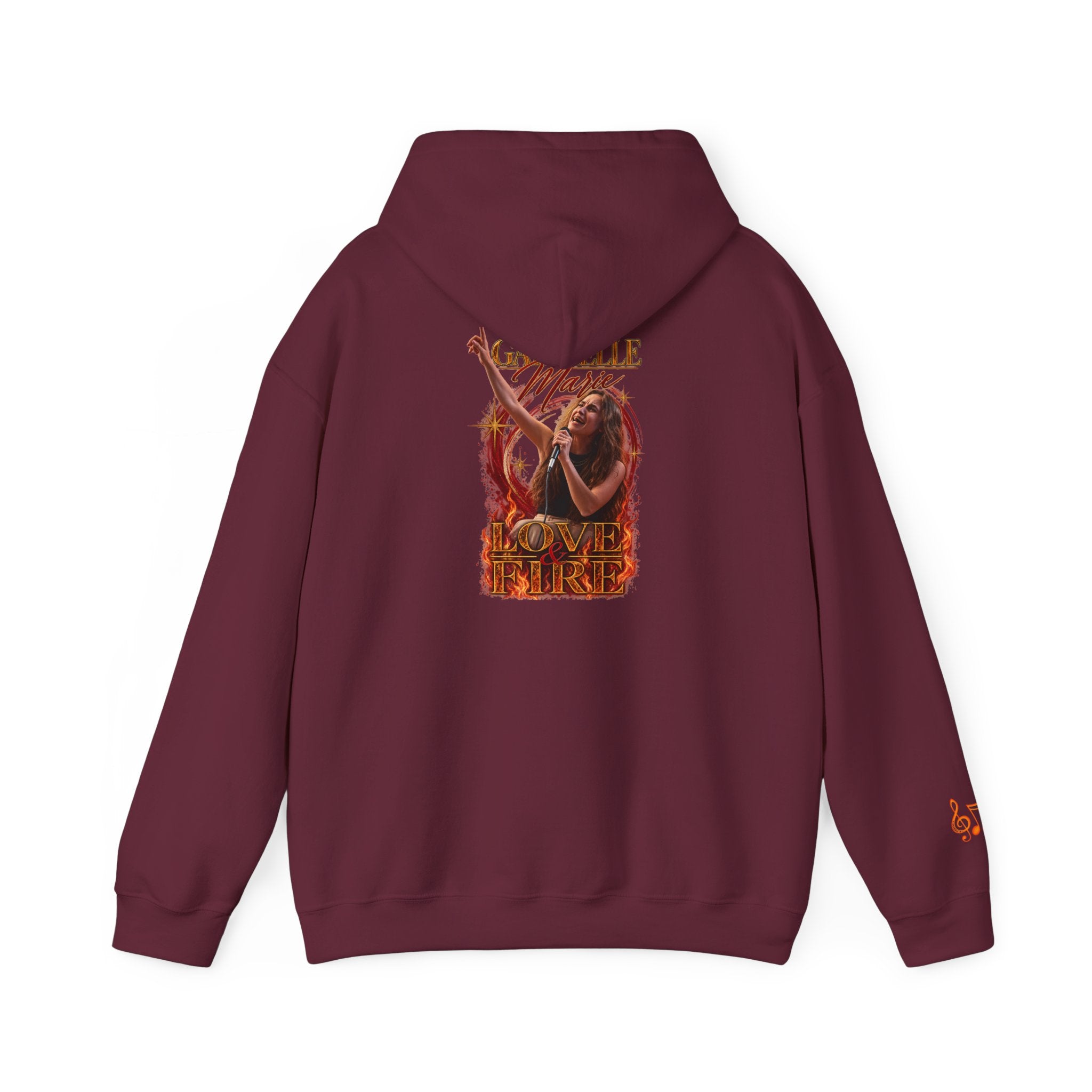 Gabrielle Marie 'Love & Fire' Hoodie — Vintage Floral Back Graphic