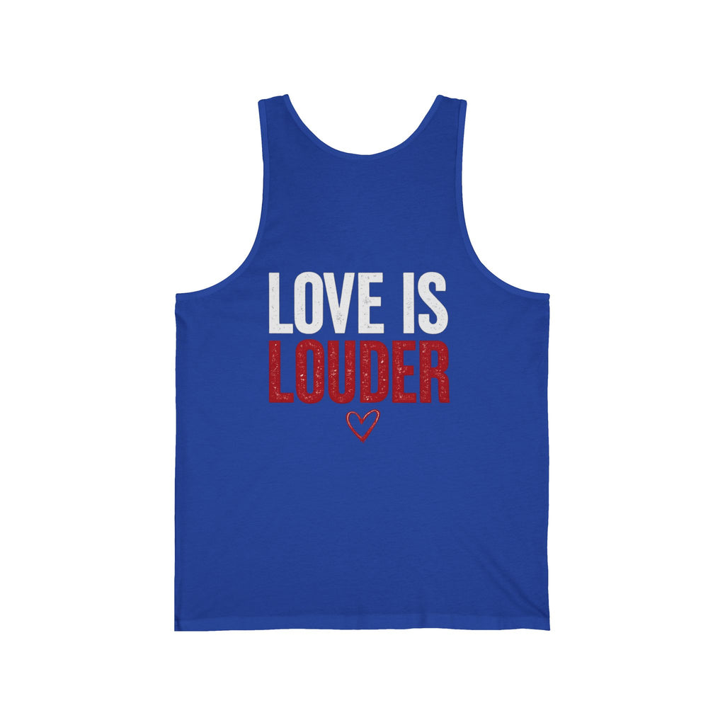 Love Is Louder Tank Top — Bold Red & White Graphic Muscle Tee for Pride, Activism & Everyday Wear